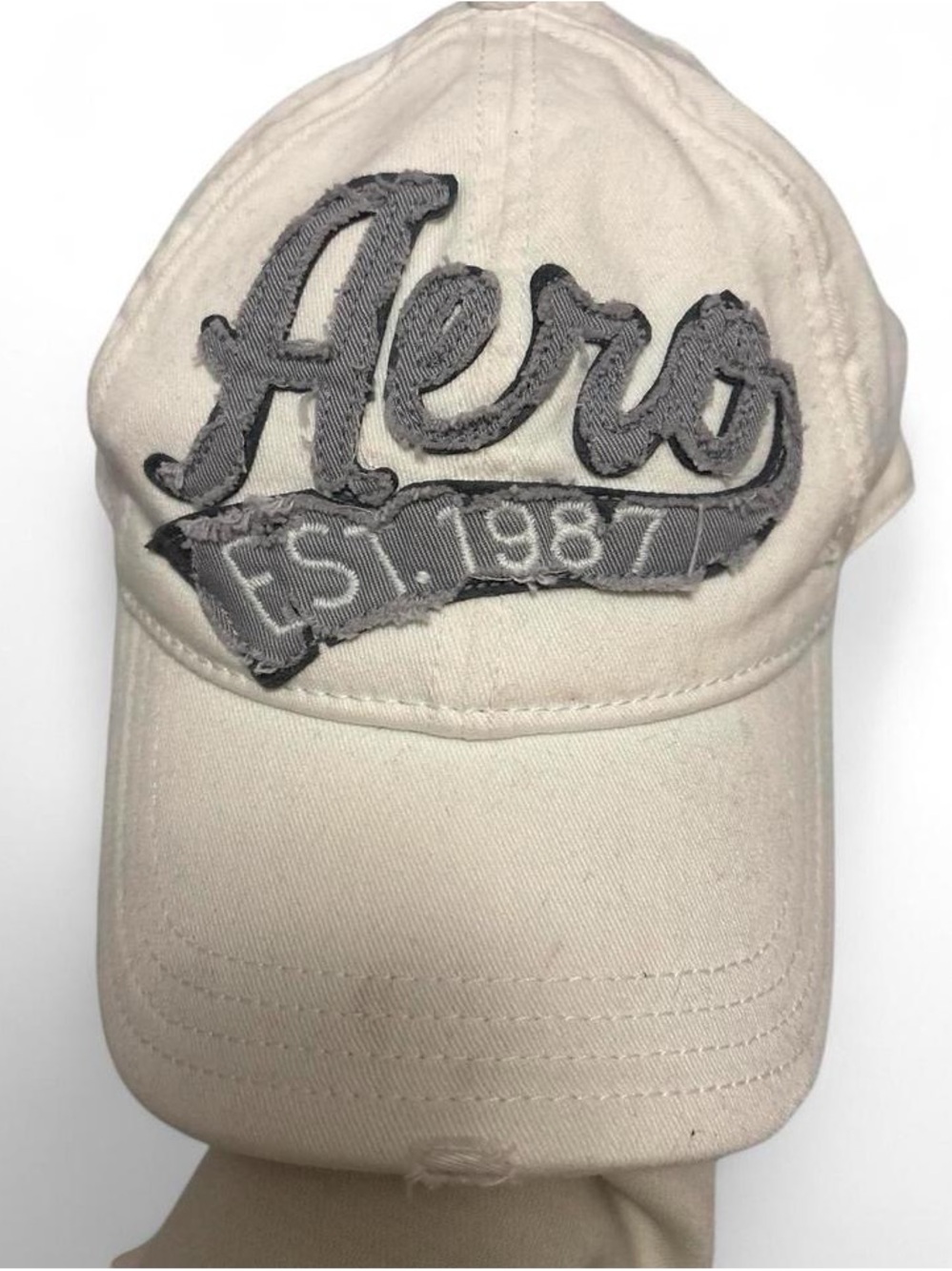 Aeropostale Cream Baseball Cap with Gray 'Aero' Patch